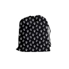 Cat Dog Animal Paw Prints Black And White Drawstring Pouch (medium) by SpinnyChairDesigns