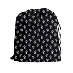 Cat Dog Animal Paw Prints Black And White Drawstring Pouch (2xl) by SpinnyChairDesigns