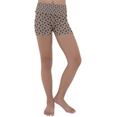 Cat Dog Animal Paw Prints Pattern Brown Black Kids  Lightweight Velour Yoga Shorts by SpinnyChairDesigns