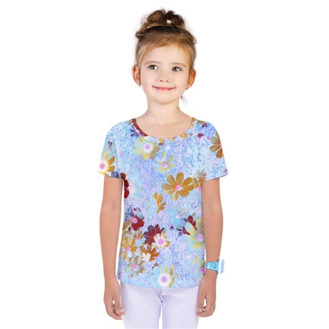 Cosmos Flowers Ligh Blue Kids  One Piece Tee by DinkovaArt