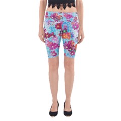 Cosmos Flowers Yoga Cropped Leggings by DinkovaArt