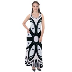 Black And White Floral Print Pattern Sleeveless Velour Maxi Dress by SpinnyChairDesigns