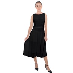 Plain Black Solid Color Midi Tie-back Chiffon Dress by FlagGallery