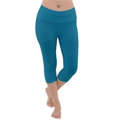 Mosaic Blue Pantone Solid Color Lightweight Velour Capri Yoga Leggings by FlagGallery