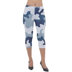 Camo Blue Lightweight Velour Capri Leggings  by MooMoosMumma