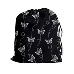 Black And White Butterfly Pattern Drawstring Pouch (2xl) by SpinnyChairDesigns