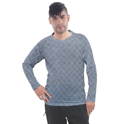 Grey Diamond Plate Metal Texture Men s Pique Long Sleeve Tee by SpinnyChairDesigns
