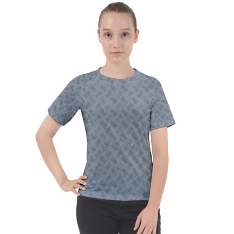 Grey Diamond Plate Metal Texture Women s Sport Raglan Tee by SpinnyChairDesigns