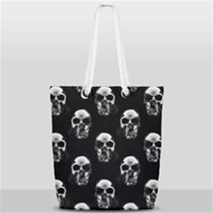Black And White Skulls Full Print Rope Handle Tote (small) by SpinnyChairDesigns