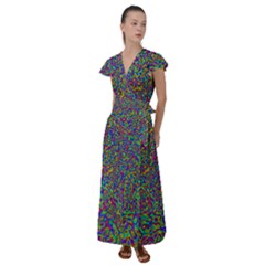 Abstract Rainbow Marble Camouflage Flutter Sleeve Maxi Dress by SpinnyChairDesigns
