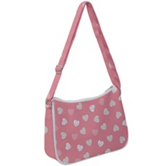 Cute Pink And White Hearts Zip Up Shoulder Bag by SpinnyChairDesigns