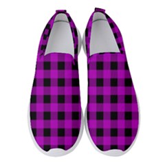 Purple Black Buffalo Plaid Women s Slip On Sneakers by SpinnyChairDesigns