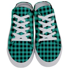 Turquoise Black Buffalo Plaid Half Slippers by SpinnyChairDesigns
