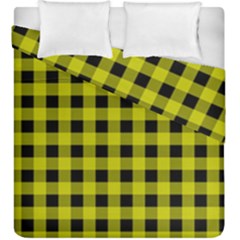 Yellow Black Buffalo Plaid Duvet Cover Double Side (king Size) by SpinnyChairDesigns