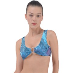 Blue Marble Abstract Art Ring Detail Bikini Top by SpinnyChairDesigns