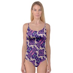 Amethyst And Pink Checkered Stripes Camisole Leotard  by SpinnyChairDesigns