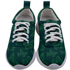 Midnight Green Butterflies Pattern Kids Athletic Shoes by SpinnyChairDesigns