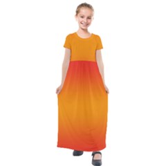 Red Orange Gradient Ombre Colored Kids  Short Sleeve Maxi Dress by SpinnyChairDesigns