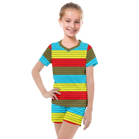 Multicolor With Black Lines Kids  Mesh Tee And Shorts Set by tmsartbazaar