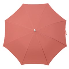 True Coral Pink Color Straight Umbrellas by SpinnyChairDesigns