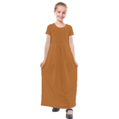 True Light Brown Color Kids  Short Sleeve Maxi Dress by SpinnyChairDesigns