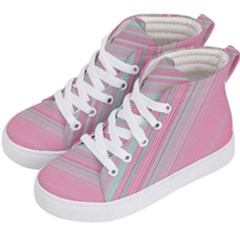 Turquoise And Pink Striped Kids  Hi-top Skate Sneakers by SpinnyChairDesigns