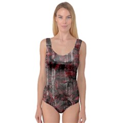 Red Black Abstract Texture Princess Tank Leotard  by SpinnyChairDesigns