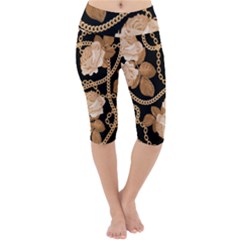 Offwhite Chain Pattern Lightweight Velour Cropped Yoga Leggings by designsbymallika