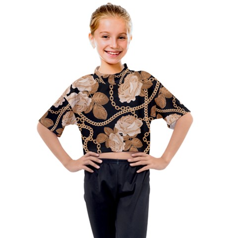 Offwhite Chain Pattern Kids Mock Neck Tee by designsbymallika