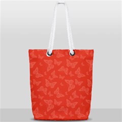 Vermilion Red Butterfly Print Full Print Rope Handle Tote (small) by SpinnyChairDesigns