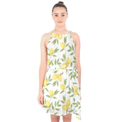 Lemons Halter Collar Waist Tie Chiffon Dress by Angelandspot