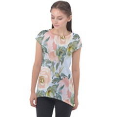 Pink Old Fashioned Roses Cap Sleeve High Low Top by Angelandspot