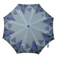 Light Blue Green Grey Dotted Abstract Hook Handle Umbrellas (medium) by Graphika