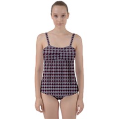 Red Halloween Spider Tile Pattern Twist Front Tankini Set by snowwhitegirl