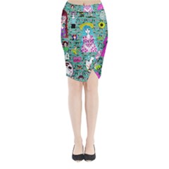 Blue Denim And Drawings Daisies Aqua Midi Wrap Pencil Skirt by snowwhitegirl