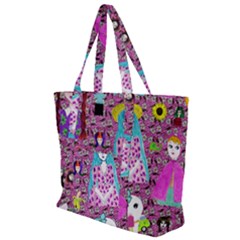 Blue Denim And Drawings Daisies Pink Zip Up Canvas Bag by snowwhitegirl