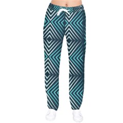 Blue Motif Design Women Velvet Drawstring Pants by tmsartbazaar