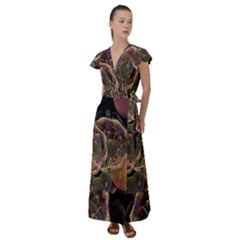 Fractal Geometry Flutter Sleeve Maxi Dress by Sparkle