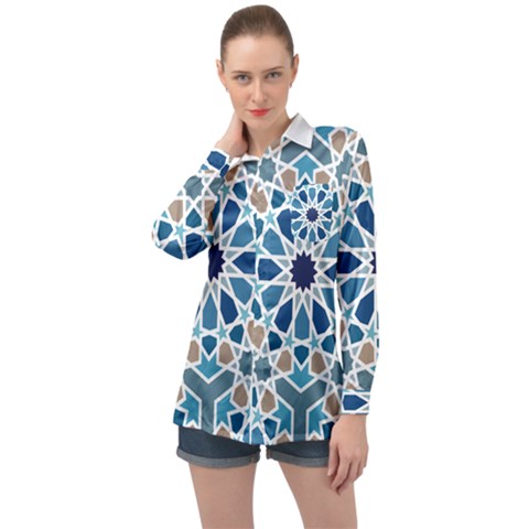 Arabic Geometric Design Pattern  Long Sleeve Satin Shirt by LoolyElzayat