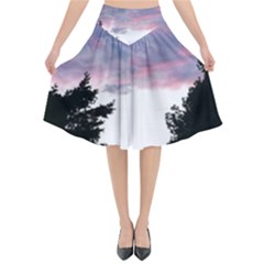 Colorful Overcast, Pink,violet,gray,black Flared Midi Skirt by MartinsMysteriousPhotographerShop