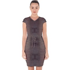 Brown Alligator Leather Skin Capsleeve Drawstring Dress  by LoolyElzayat