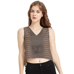 Brown Alligator Leather Skin V-neck Cropped Tank Top by LoolyElzayat
