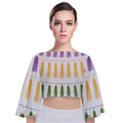 Tassels Tassel Bunting Banner Tie Back Butterfly Sleeve Chiffon Top by HermanTelo