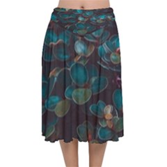 Realeafs Pattern Velvet Flared Midi Skirt by Sparkle