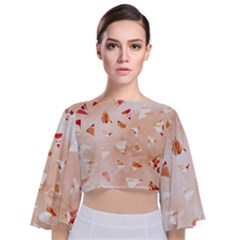 Autumn Abstract Tie Back Butterfly Sleeve Chiffon Top by Angelandspot