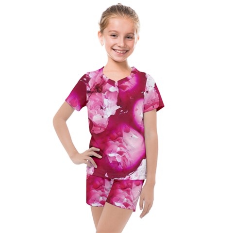 Peonie On Marbling Patterns Kids  Mesh Tee And Shorts Set by kaleidomarblingart