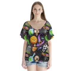 Halloween V-neck Flutter Sleeve Top by Angelandspot