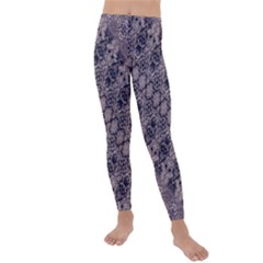 Violet Textured Mosaic Ornate Print Kids  Lightweight Velour Leggings by dflcprintsclothing