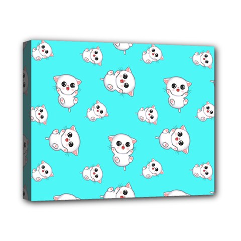 Azure Blue And Crazy Kitties Pattern, Cute Kittens, Cartoon Cats Theme Canvas 10  X 8  (stretched) by Casemiro