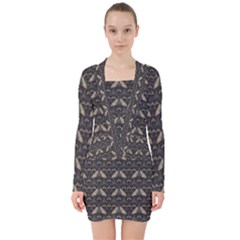 Moth Pattern V-neck Bodycon Long Sleeve Dress by GretaBerlin